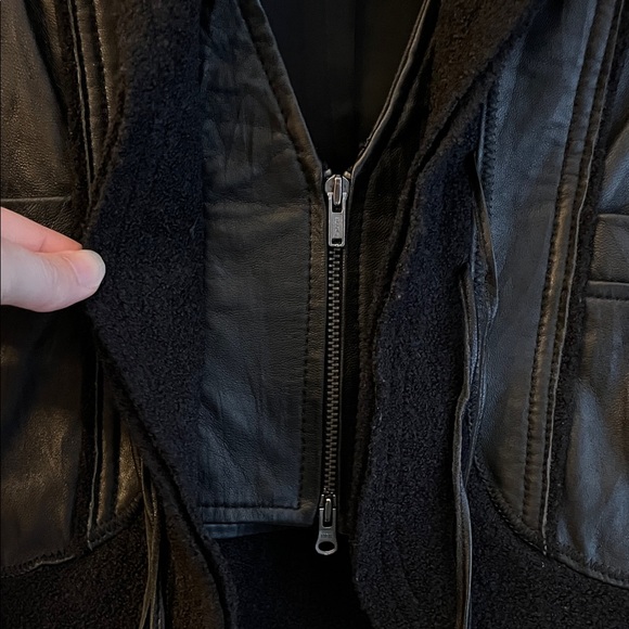 Leather & Wool Jacket with Tie Detail - Picture 14 of 16